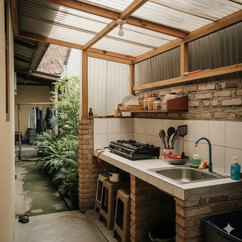 Inspirasi Dapur Outdoor Sederhana di Pekarangan Rumah Kecil Tren 2025. Foto: Gemini