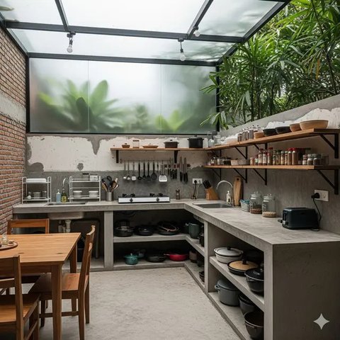 Inspirasi Dapur Outdoor Sederhana di Pekarangan Rumah Kecil Tren 2025. Foto: Gemini