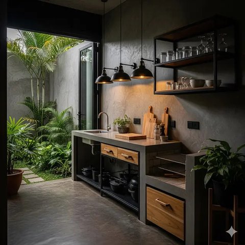 Inspirasi Dapur Outdoor Sederhana di Pekarangan Rumah Kecil Tren 2025. Foto: Gemini