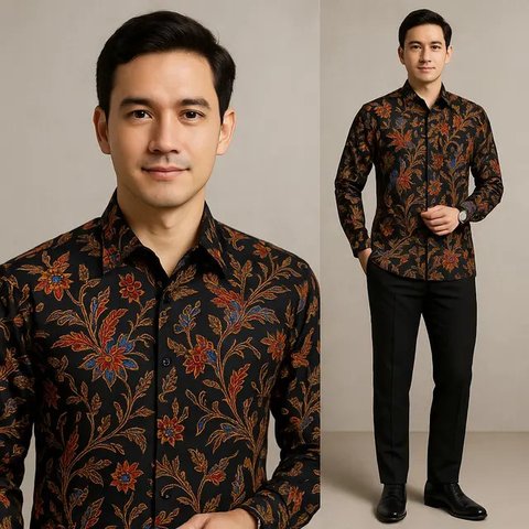 Model Baju Batik Pria Kombinasi Hitam