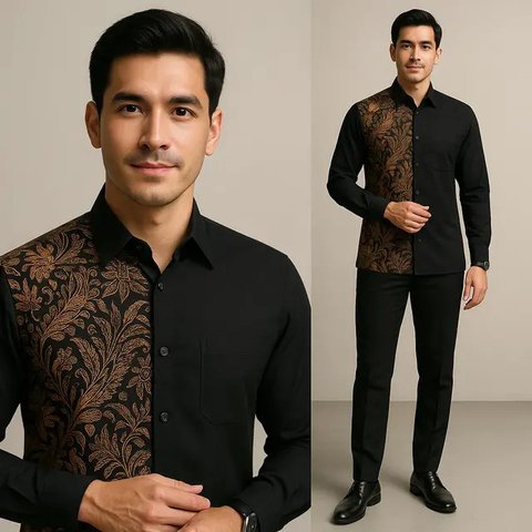 Model Baju Batik Pria Kombinasi Hitam