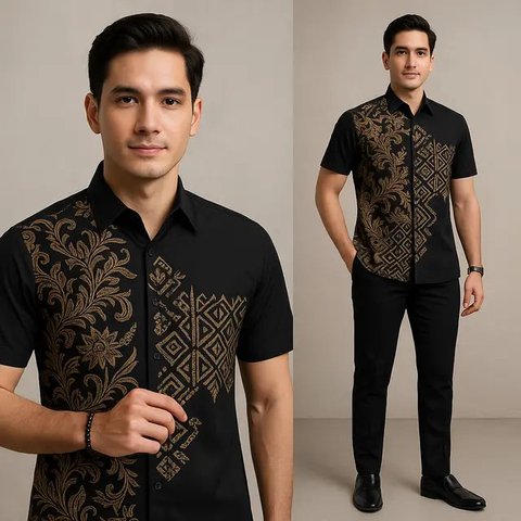Model Baju Batik Pria Kombinasi Hitam