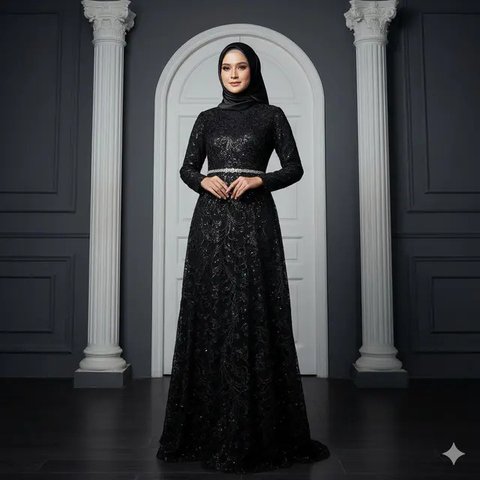 7 Model Gamis Hitam untuk Pesta Tren 2025 yang Elegan, Mewah dan Mudah Dipadukan (sumber:AI)