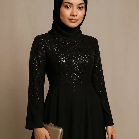 7 Model Gamis Hitam untuk Pesta Tren 2025 yang Elegan, Mewah dan Mudah Dipadukan (sumber:AI)