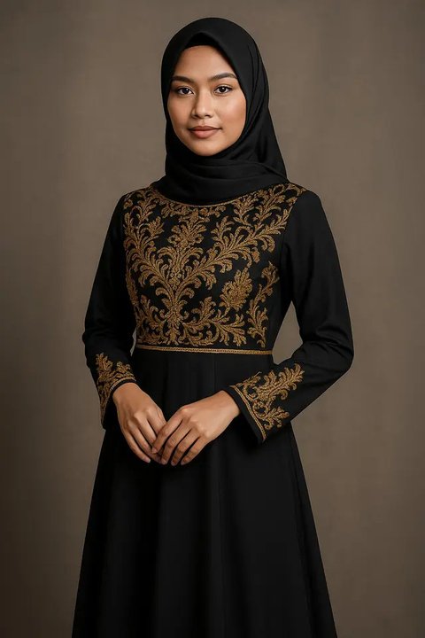 7 Model Gamis Hitam untuk Pesta Tren 2025 yang Elegan, Mewah dan Mudah Dipadukan (sumber:AI)