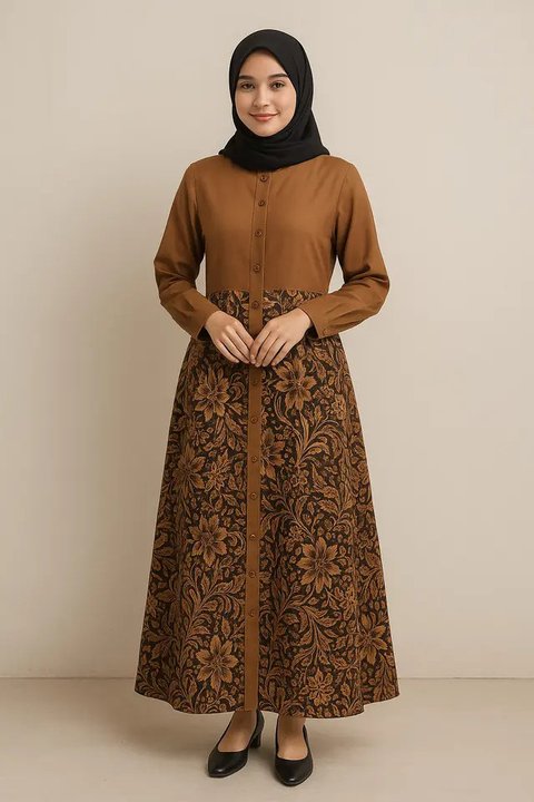 Model Gamis Batik Kombinasi Full Kancing Terpopuler 2025/AI