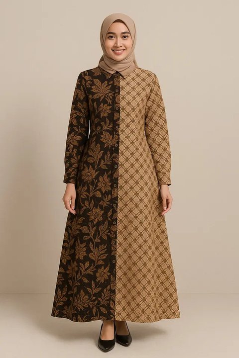 Model Gamis Batik Kombinasi Full Kancing Terpopuler 2025/AI