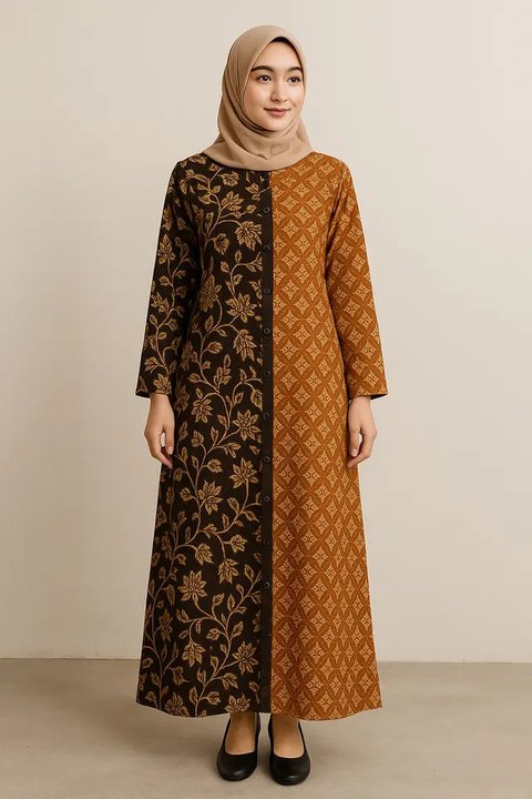 Model Gamis Batik Kombinasi Full Kancing Terpopuler 2025/AI