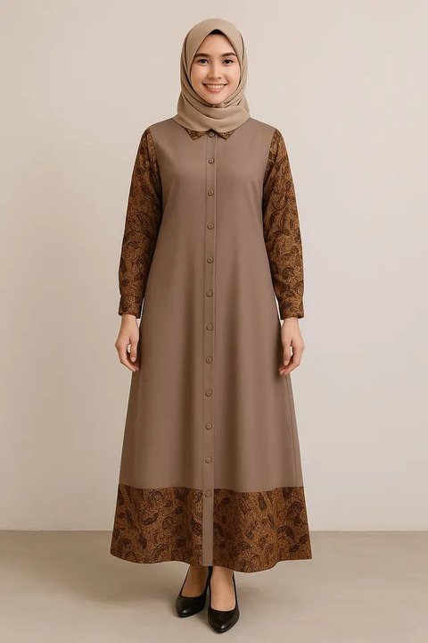 Model Gamis Batik Kombinasi Full Kancing Terpopuler 2025/AI