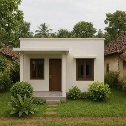 Gambar Rumah Sederhana Ukuran 6x9 di Kampung dengan Atap Datar/AI