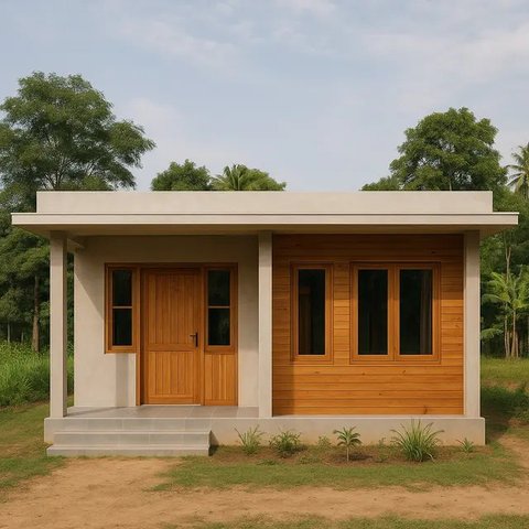 Gambar Rumah Sederhana Ukuran 6x9 di Kampung dengan Atap Datar/AI