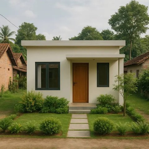 Gambar Rumah Sederhana Ukuran 6x9 di Kampung dengan Atap Datar/AI