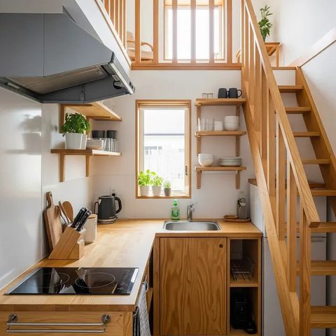 Ide Dapur Mezzanine di Rumah Mungil Hemat Biaya (AI)