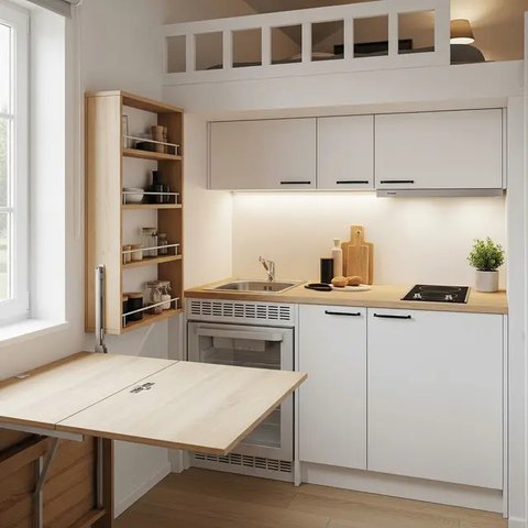 Ide Dapur Mezzanine di Rumah Mungil Hemat Biaya (AI)