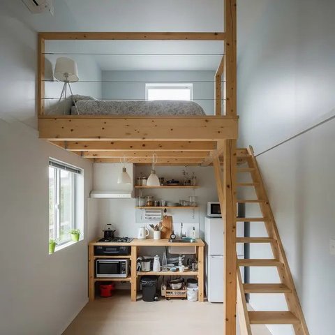 Ide Dapur Mezzanine di Rumah Mungil Hemat Biaya (AI)