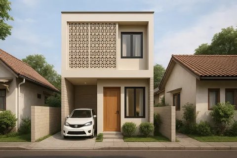 7 Desain Rumah 2 Lantai Mungil Cantik di Lahan Sempit, Tetap Lega dan Nyaman untuk Keluarga (sumber:AI)