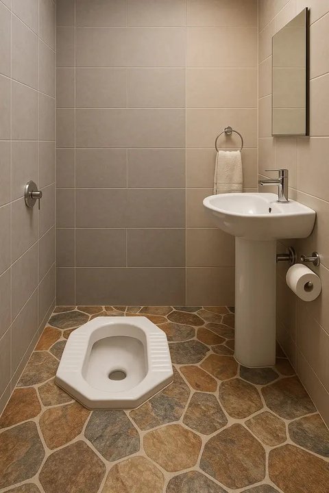7 Model Kamar Mandi dengan WC Jongkok yang Cantik, Desain Sederhana tapi Tetap Modern (sumber:AI)