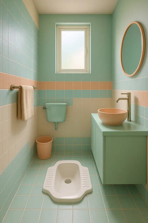 7 Model Kamar Mandi dengan WC Jongkok yang Cantik, Desain Sederhana tapi Tetap Modern (sumber:AI)