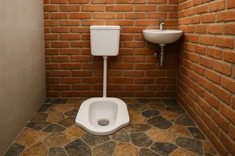 7 Model Kamar Mandi dengan WC Jongkok yang Cantik, Desain Sederhana tapi Tetap Modern (sumber:AI)