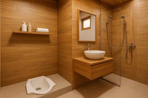 7 Model Kamar Mandi dengan WC Jongkok yang Cantik, Desain Sederhana tapi Tetap Modern (sumber:AI)