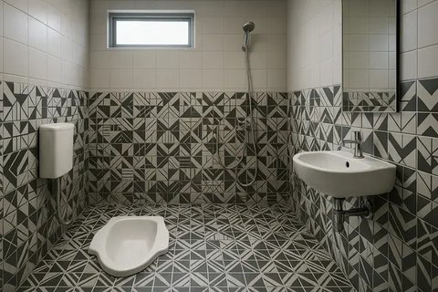 7 Model Kamar Mandi dengan WC Jongkok yang Cantik, Desain Sederhana tapi Tetap Modern (sumber:AI)