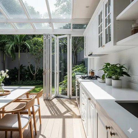 Dapur Minimalis Serba Putih Semi Outdoor Tren 2025. Foto: Gemini