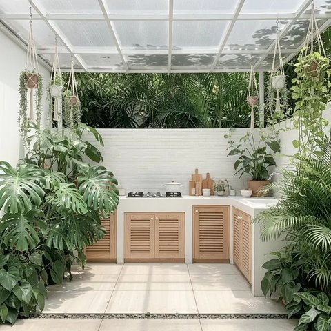 Dapur Minimalis Serba Putih Semi Outdoor Tren 2025. Foto: Gemini