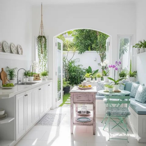 Dapur Minimalis Serba Putih Semi Outdoor Tren 2025. Foto: Gemini
