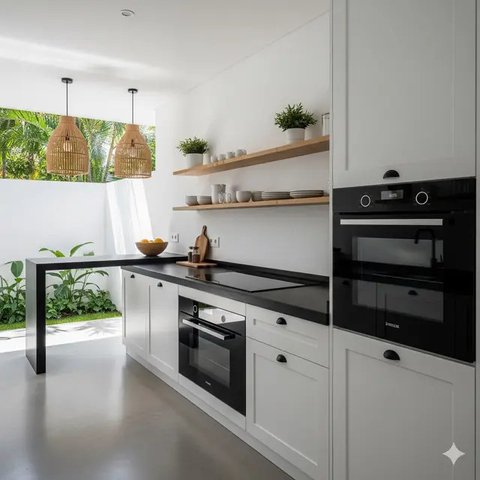 Dapur Minimalis Serba Putih Semi Outdoor Tren 2025. Foto: Gemini