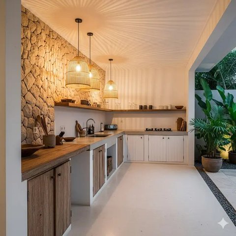 Dapur Minimalis Serba Putih Semi Outdoor Tren 2025. Foto: Gemini