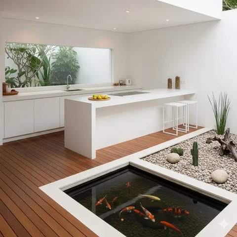 Dapur Minimalis Serba Putih Semi Outdoor Tren 2025. Foto: Gemini