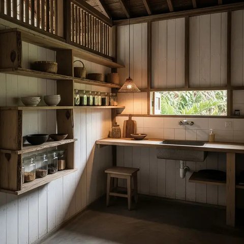 Dapur Serba Minimalis Minim Perabot di Rumah Kampung. (Foto: Gemini AI)