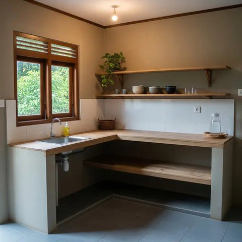 Dapur Serba Minimalis Minim Perabot di Rumah Kampung. (Foto: Gemini AI)