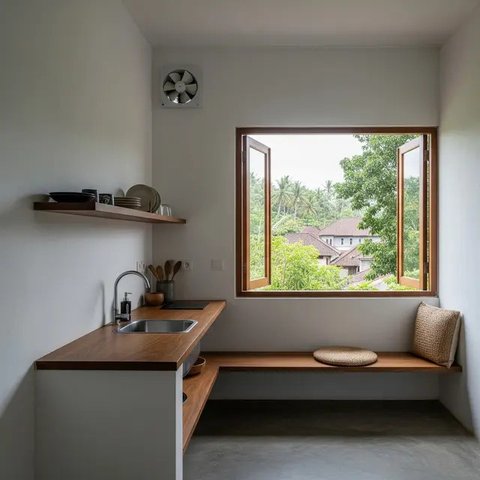 Dapur Serba Minimalis Minim Perabot di Rumah Kampung. (Foto: Gemini AI)