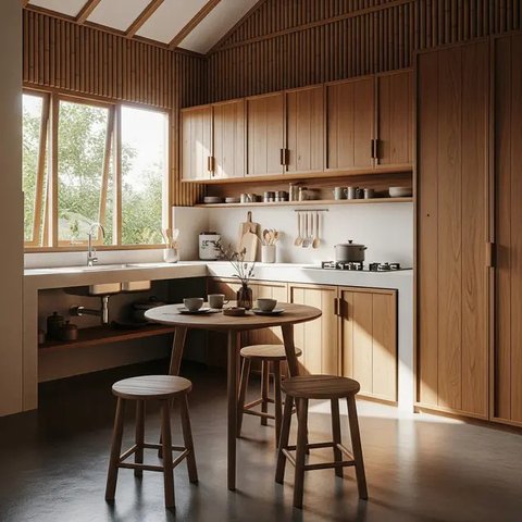 Dapur Serba Minimalis Minim Perabot di Rumah Kampung. (Foto: Gemini AI)