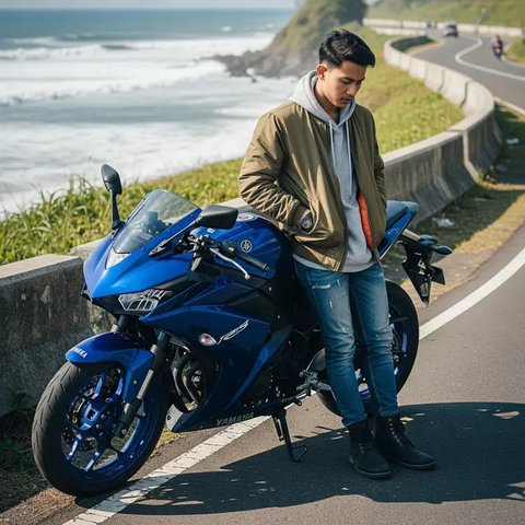 Ilustrasi foto pria dan motor super keren. Foto: Gemini