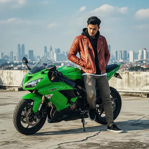 Ilustrasi foto pria dan motor super keren. Foto: Gemini