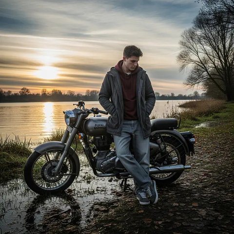Ilustrasi foto pria dan motor super keren. Foto: Gemini