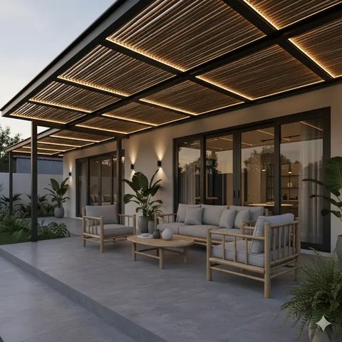 Desain Teras Rumah Tropis Bahan Bambu ala Vila Bali (Gemini)
