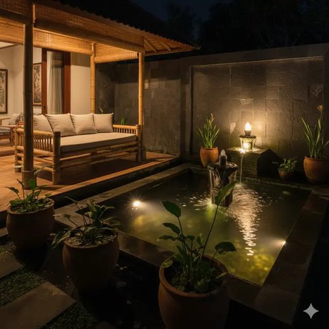 Desain Teras Rumah Tropis Bahan Bambu ala Vila Bali (Gemini)