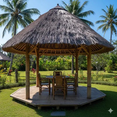Desain Teras Rumah Tropis Bahan Bambu ala Vila Bali (Gemini)