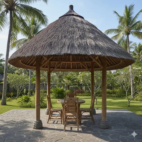 Desain Teras Rumah Tropis Bahan Bambu ala Vila Bali (Gemini)