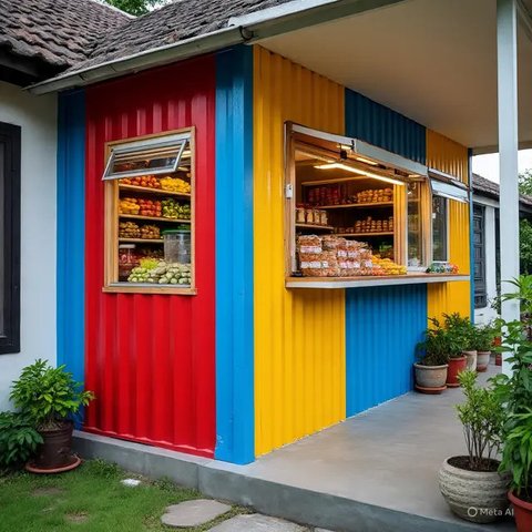 Desain Warung Sembako di Teras Rumah (AI)