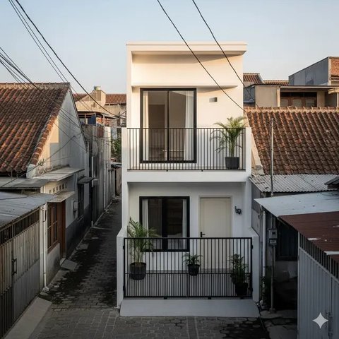 Rumah Gaya Mediterania Mini Budget 100 Juta di Gang Kecil. Foto: Gemini