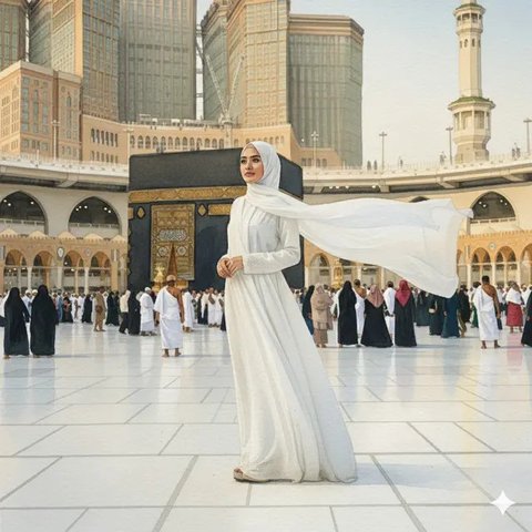 Edit Foto Seolah Sedang Ibadah di Tanah Suci (Foto: Gemini AI)