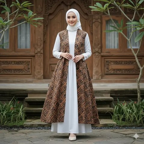 12 Model Outer Batik Panjang dengan Dress Polos untuk Kondangan Outdoor 2025, Elegan dan Nyaman Dipakai (foto: GeminiAI)