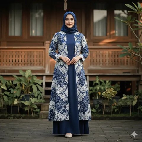 12 Model Outer Batik Panjang dengan Dress Polos untuk Kondangan Outdoor 2025, Elegan dan Nyaman Dipakai (foto: GeminiAI)