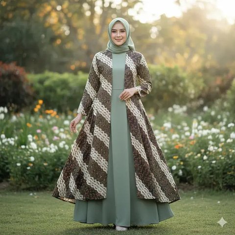 12 Model Outer Batik Panjang dengan Dress Polos untuk Kondangan Outdoor 2025, Elegan dan Nyaman Dipakai (foto: GeminiAI)