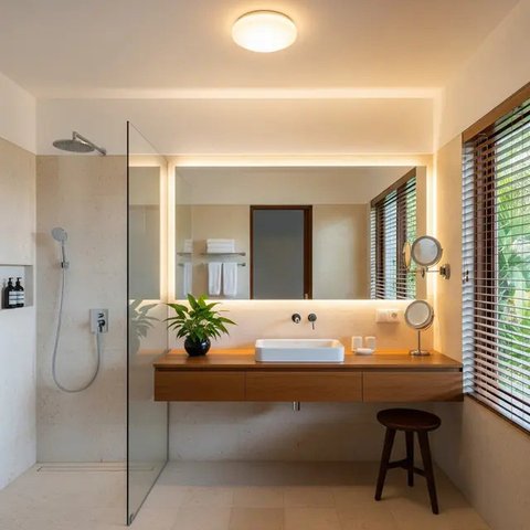 Desain Kamar Mandi Dalam Kamar. (Foto: Gemini AI)