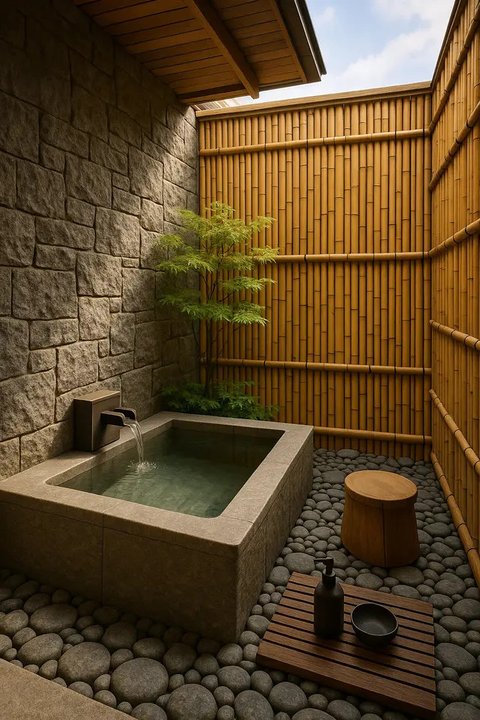 Inspirasi Kamar Mandi Semi Outdoor Bergaya Jepang (Image by ChatGPT)